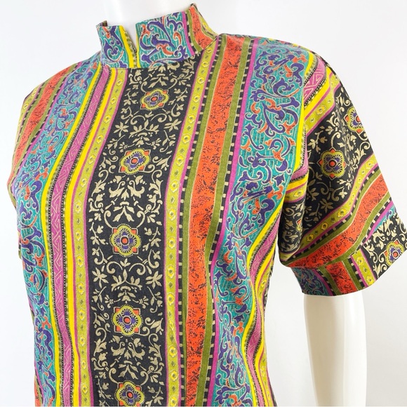 Vintage Judy Knapp Multicolor Striped Blouse Top Back Button Up Size S - Picture 3 of 6